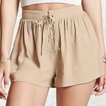 Forever 21 Lace Up Woven Short Solid Taupe Brown High Waisted Rise JUNIORS Small Photo 0