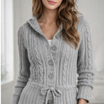 Abercrombie & Fitch Y2k Fitted Cable Knit Hoodie Cardigan Gray Bella Swan Photo 0