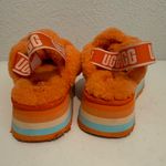 UGG  Disco Knot Slides Orange Platform Sandal Sheepskin Fluffy Size 8 Photo 4