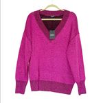 DKNY NWT  Glitter Slouchy V Neck Sweater Magenta Pink Photo 6