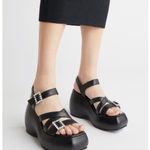 Free People Brooklyn US 7.5 Shoes Black Leather Ankle Strap Platform Sandals Photo 0