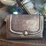 Coach RARE🔥Authentic  1941 SIlver/light gold leather Snap Flap trifold wallet Photo 8