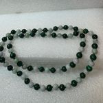 Light Green Jade & Malachite Hand Knotted Beaded Necklace 30” Long Photo 0