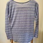 Crochet Blue Striped Long Sleeve Shirt Side Tie Medium Photo 3