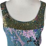 Tibi  New York Silk Metallic Gold Teal Rabbit Woodland Forest Sleeveless Blouse 2 Photo 1