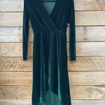 Lulus  Silver Screen Green Velvet Long Sleeve Midi Dress Small Holiday Party Photo 2