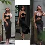 ZARA Black Asymmetric Satin Midi Dress Size Large Cut Out Sexy Cocktail Wedding Photo 2