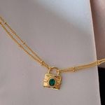 Green Emerald Necklace, Padlock Necklace, Layer Necklace Set Photo 4