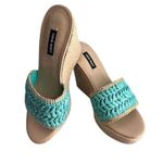 Nine West Turquoise Woven Espadrille Wedge Sandals Summer Platform Slides Sz 7.5 Photo 3