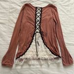 Axes Femme pink brown lace top with cute back detailing Size medium, from Japan Photo 1