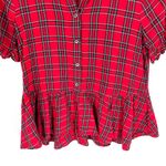 Madewell Studio Ruffle-Hem Top in Clanton Plaid Tartan Button Peplum Blouse Photo 4