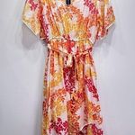 Adrienne Vittadini  Floral V neck Semi Sheer Flowy Short Sleeve Dress Size L Photo 2