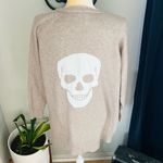 Sweet Romeo  Skull Back Open‎ Long Sleeve Cardigan Sweater, Tan/White, Medium Photo 4