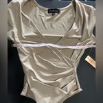 Almost Famous  Champaign Silky Short Sleeve 1 Piece Bodysuit Women’s Sz S NWT Photo 6