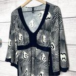 Navy Blue & White Boho Patterned Kimono Tie Back Blouse Top Size Large Photo 2