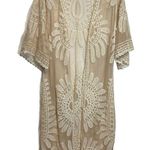 Rebellion Again Sheer Lace Duster Swim Cover Up; Layering; Boho; size Large Tan Photo 0