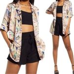 Open Edit  Satin Oversized Camp Button-Up Shirt Color Ivory Birch Grunge Artsy M Photo 2