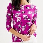 Croft & Barrow Women's Size XXL Plum Leaf Boatneck Top 3/4 Sleeve NWT Cotton GD Photo 0
