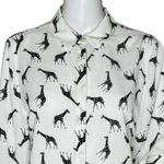 Chico's  Shirt Womens Medium Black‎ White Giraffes Neutral Office Casual Novelty Photo 4