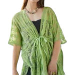 Urban Outfitters  Green Floral Mesh Sheer Kimono Cover Up Festival Beachy Photo 0