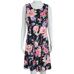 Charter Club  Navy Floral Pleated Scuba Dress – Size Medium Photo 1