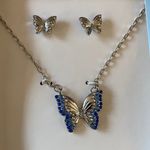 Guess NWT Silver and Blue Butterfly Necklace and Earrings Set Photo 1