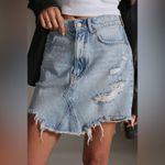 Anthropologie  Pilcro Cotton Denim Distressed Mini Skirt Blue 10 Photo 1