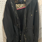 Jessica Simpson  Black Hooded Anorak Jacket Leopard Lined Drawstring Size 2X Photo 0