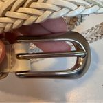 Vintage White Woven Leather Belt Braided Womens M Silver Tone Brass Hardware Photo 4