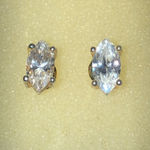 Vintage Gold Tone Retro Marquise Cut CZ Rhinestone Dainty Boho Pierced Earrings Photo 5