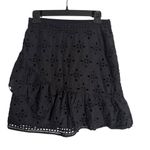 EXPRESS Short Skirt Womens 8 Black Eyelet Embroidered Tiered Cottage BOHO Photo 2