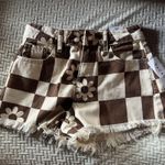 PacSun  checkered brown and cream high rise denim shorts Photo 0