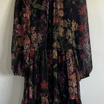 Floral Long Sleeve Mock Neck Dress Black Size 2 Photo 0