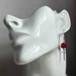 Dainty Rose and Silver tone Sword dangle Earrings Gray Photo 5