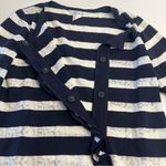 Misook Exclusively  Striped Navy Blue‎ White Medium Ruffle Snap Front Cardigan Photo 3