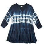 Mud Pie  Dress Tie Dye Tiered Tunic Top 3/4 Sleeve Casual Blue‎ White Size Small Photo 0