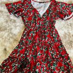 SheIn Plunging Neck Flutter Sleeve Floral Print Frill Trim Dress Photo 4