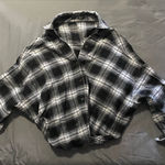 SheIn Black & White Plaid Batwing Button Up Shirt | Top Photo 0