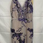 NEW women’s nude tan purple blue lace sequin lined deep v stretch mini dress S Photo 0