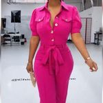 Valentine Fuschia Pink Puff Sleeve Jumpsuit M Size M Photo 2