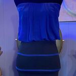 Vintage Y2K Mystic Strapless Blue And Black Striped Mini Dress Size Small Photo 0