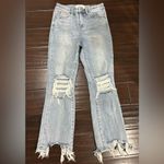 Lovervet by Vervet Kick Flare Distressed Light Blue Women's Jeans 26 Photo 1