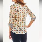 TIZZIE 100% COTTON 3/4 SLEEVE ROME SHIRT NEUTRAL BUTTERFLIES VOILE Black Photo 12