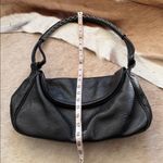 Black Leather Women's Bag with braided handle and slouchy Photo 9