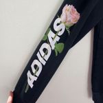 Adidas  Woman's Sz L Black Hoodie Sweatshirt with Embroidery‎ and Roses Photo 5