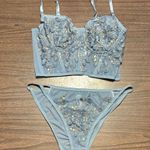 NEW Kawaii Babe Floral Embroidered Bustier XL W/ Matching Underwear Blue Photo 0