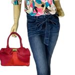 VINTAGE 1980'S JESSICA SCOTT TAUPE, SALMON & TURQUOISE FLORAL PRINT COTTON TOP S Pink Photo 0