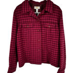Talbots  Cranberry Red Checked Wood Blend Shirt‎ Jacket Shacket Size 16 Holiday Photo 0