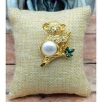 Figural Faux Pearl Koala Bear Brooch Gold Tone Rhinestone Accents 1.5" Photo 1