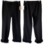 Anne Klein NEW Faux Fur Hem Cropped Pull On Pants Size Small Black Stretchy Knit Photo 1